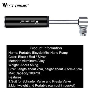 Planet Gates black Bike Pump Inflador Bicicleta Bicycle Air Pumps For AV/FV Cycling Inflator MTB Alloy Mini Hand Pump Bicycle Tire Pump