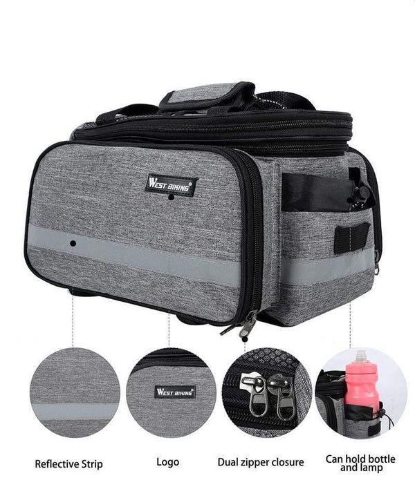 Planet Gates Black Bike Waterproof Seat Pannier Pack Luggage Cycling Bag 10-25L Bicycle Pannier Bag Rear Rack Trunk Bag With Rain Cover