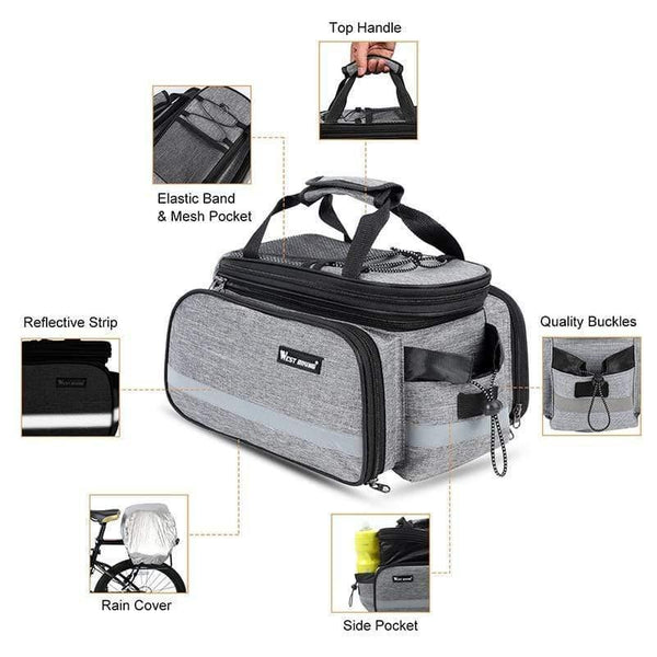 Planet Gates Black Bike Waterproof Seat Pannier Pack Luggage Cycling Bag 10-25L Bicycle Pannier Bag Rear Rack Trunk Bag With Rain Cover