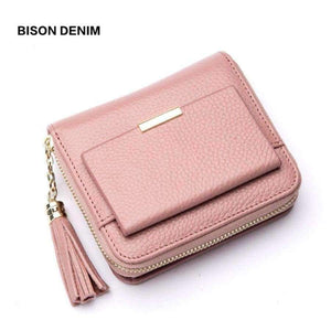 Planet Gates black BISON DENIM 100% Leather Women's Purse Zipper Coin Pocket Wallet Card Holder Female Money Bag Small carteira feminina N3276