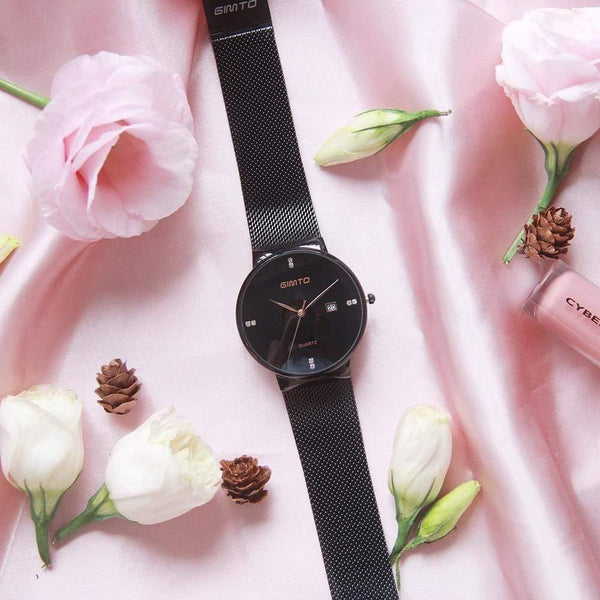 Planet Gates Black Black Box Women Watches Minimalism Rhinestone Calendar Japan Quartz Lady Wristwatch Holiday Lover's Gift Watch