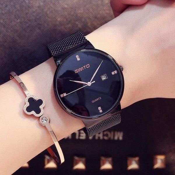 Planet Gates Black Black Box Women Watches Minimalism Rhinestone Calendar Japan Quartz Lady Wristwatch Holiday Lover's Gift Watch