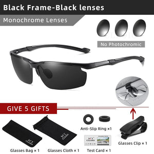 Planet Gates Black-Black / China / Glasses Bag Set CLLOIO Top Quality Aluminum Polarized Photochromic Sunglasses Men Rimless Day Night Driving Glasses Anti-Glare Chameleon Eyewear