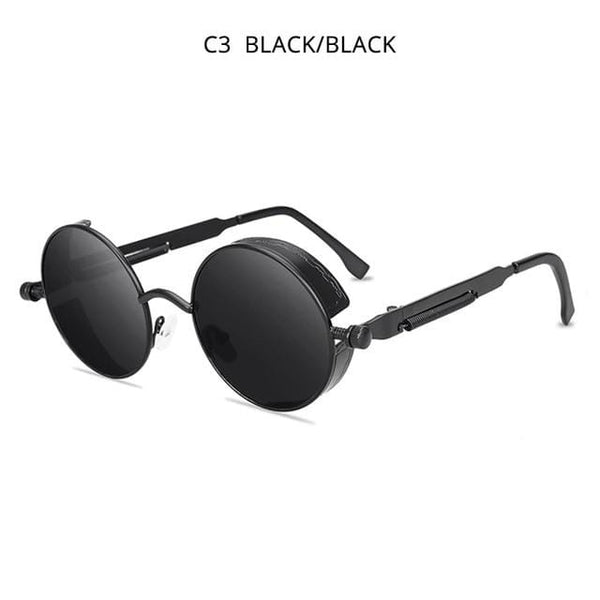 Planet Gates Black Black Classic Steampunk Sunglasses Men Women Retro Gothic Round Male's Glasses Fashion Metal Driving Goggle UV400
