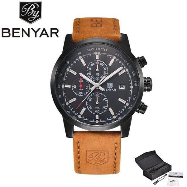Planet Gates black black Men Watch Top Brand Luxury Male Leather Waterproof Chronograph Quartz Military Wrist Watch Men Clock saat
