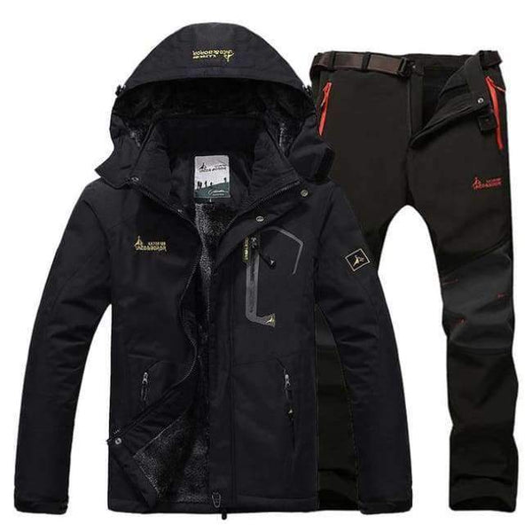 Planet Gates Black black pant / XL Winter Ski Jacket suits Men Waterproof Fleece Snow Jacket Thermal Coat Outdoor Mountain Skiing Snowboard Jacket Pant suits L-5XL