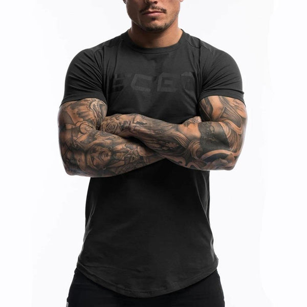 Casual Cotton Print T-shirt Mens Gyms Fitness Tshirt Army Green Male  Bodybuilding Workout Skinny Tee Shirt Tops Summer Clothes