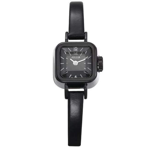 Planet Gates Black Black Women's Watch Japan Quartz Hours Fine Fashion Dress Bracelet Leather Lovely Mini Candy Square Cute Girl Gift Julius