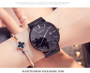 Planet Gates black black Women Watch Minimalism Simple Stylish Luxury Casual lady Watches Waterproof Dress Wristwatch for Female