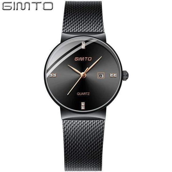 Planet Gates Black Black Women Watches Minimalism Rhinestone Calendar Japan Quartz Lady Wristwatch Holiday Lover's Gift Watch