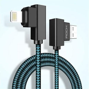 Planet Gates black Blue / 100cm ROCK Mobile Phone USB Cable for iPhone X 8 7 6 5 Plus 90 Degree Right Angle 2.1A Fast Charger Sync Cord for iPad 2 3 4 Air Pro