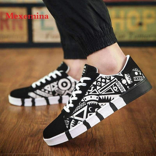 Planet Gates black blue / 7 Mexemina Fashion Men Shoes Graffiti Printing Vulcanized Shoes Students White Shoes Spring Autumn Casual Masculino Adult Shoe