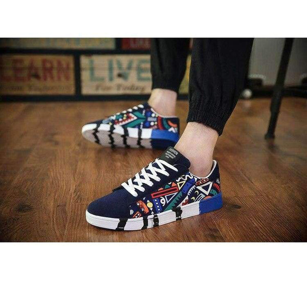 Planet Gates black blue / 7 Mexemina Fashion Men Shoes Graffiti Printing Vulcanized Shoes Students White Shoes Spring Autumn Casual Masculino Adult Shoe