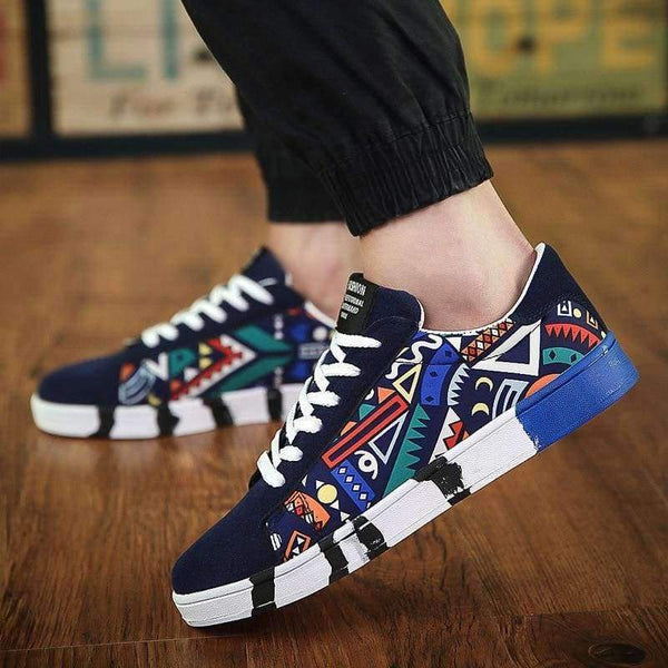 Planet Gates black blue / 7 Mexemina Fashion Men Shoes Graffiti Printing Vulcanized Shoes Students White Shoes Spring Autumn Casual Masculino Adult Shoe
