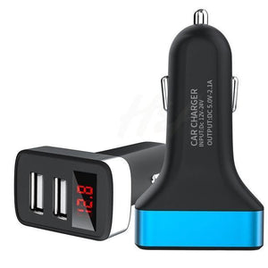 Planet Gates Black-Blue H&A Dual USB Car Charger With LED Display Universal Phone Car-Charger for Samsung S8 S9 iPhone xs max 7 8 X Plus Quick Charger
