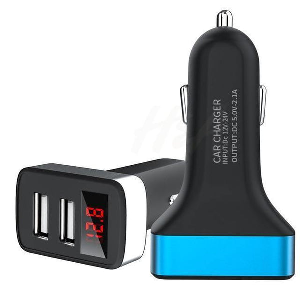 Planet Gates Black-Blue H&A Dual USB Car Charger With LED Display Universal Phone Car-Charger for Samsung S8 S9 iPhone xs max 7 8 X Plus Quick Charger