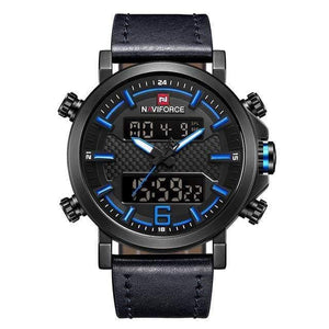 Planet Gates Black Blue Men's Fashion Sport Watch Men Leather Waterproof Quartz Watches Male Date LED Analog Clock Relogio Masculino