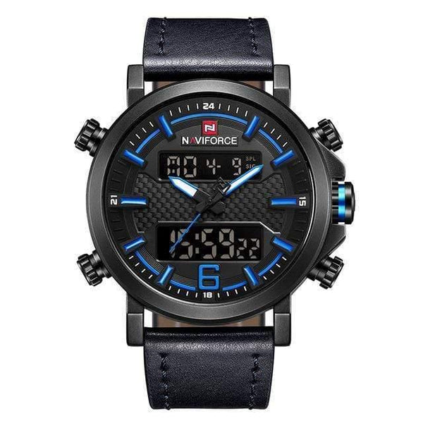 Planet Gates Black Blue Men's Fashion Sport Watch Men Leather Waterproof Quartz Watches Male Date LED Analog Clock Relogio Masculino