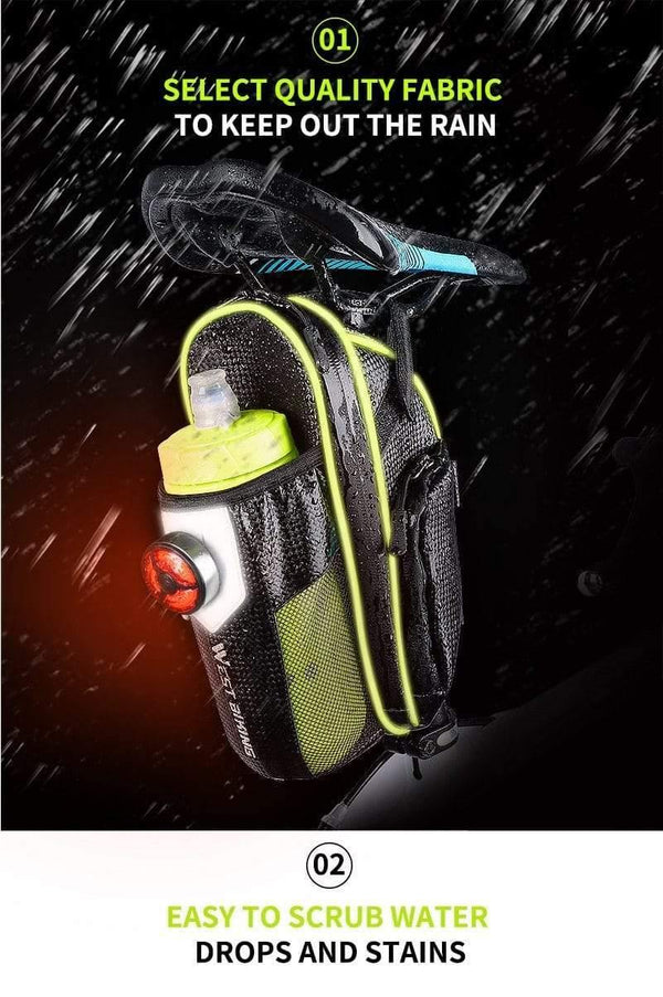 Planet Gates Black Blue MTB Bike Waterproof Rear Bag Bicycle Accessories Bike Saddle Bag with Water Bottle Pocket Cycling Rear Seat Tail Bag
