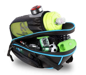 Planet Gates Black Blue MTB Bike Waterproof Rear Bag Bicycle Accessories Bike Saddle Bag with Water Bottle Pocket Cycling Rear Seat Tail Bag