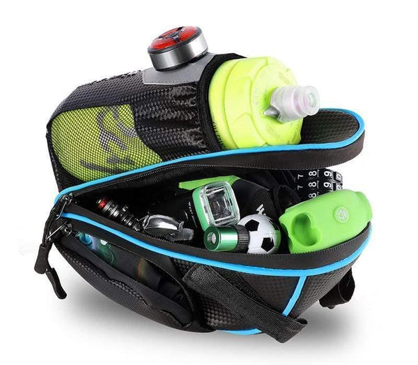 Planet Gates Black Blue MTB Bike Waterproof Rear Bag Bicycle Accessories Bike Saddle Bag with Water Bottle Pocket Cycling Rear Seat Tail Bag