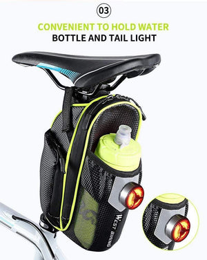 Planet Gates Black Blue MTB Bike Waterproof Rear Bag Bicycle Accessories Bike Saddle Bag with Water Bottle Pocket Cycling Rear Seat Tail Bag