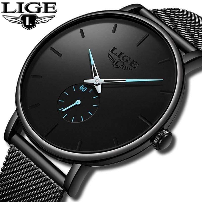 Planet Gates Black blue Sport Mens Watches Brand Luxury Waterproof Simple Watch Men Ultra Thin Dial Quartz Clock Relogio Masculino