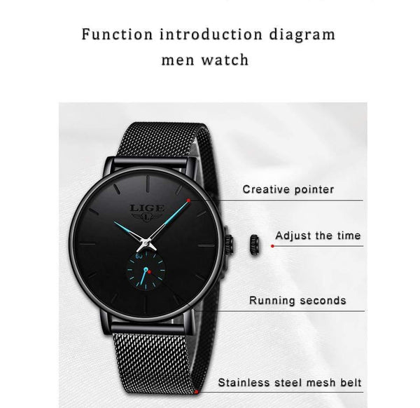 Planet Gates Black blue Sport Mens Watches Brand Luxury Waterproof Simple Watch Men Ultra Thin Dial Quartz Clock Relogio Masculino