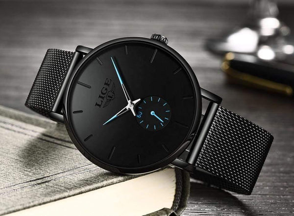 Planet Gates Black blue Sport Mens Watches Brand Luxury Waterproof Simple Watch Men Ultra Thin Dial Quartz Clock Relogio Masculino