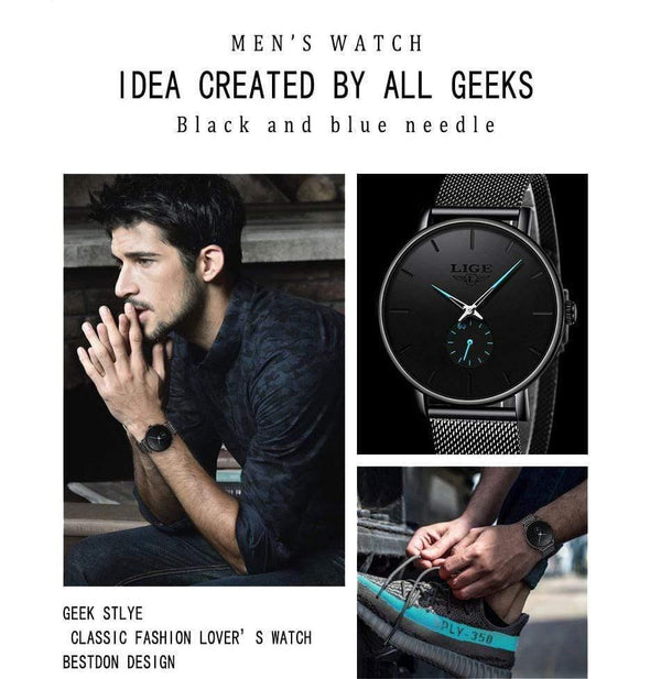 Planet Gates Black blue Sport Mens Watches Brand Luxury Waterproof Simple Watch Men Ultra Thin Dial Quartz Clock Relogio Masculino