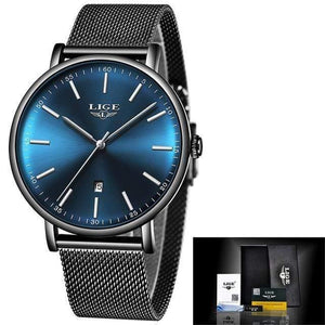 Planet Gates Black blue Women Watches Top Brand Luxury Ladies Mesh Belt Ultra-thin Watch Stainless Steel Waterproof Clock Quartz Watch Reloj Mujer