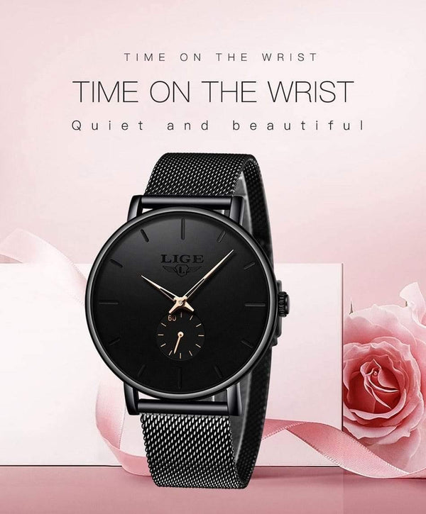 Planet Gates Black blue Womens Watches Top Brand Luxury Casual Fashion Watch Women Quartz Waterproof Clock Mesh belt Ladies Wristwatch Ladies Watch