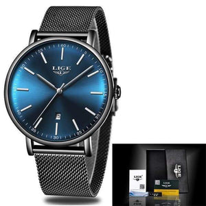 Planet Gates Black blue Womens Watches Top Brand Luxury Waterproof Watch Fashion Ladies Stainless Steel Ultra-Thin Casual  Wristwatch Quartz Clock