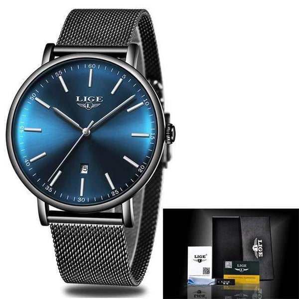 Planet Gates Black blue Womens Watches Top Brand Luxury Waterproof Watch Fashion Ladies Stainless Steel Ultra-Thin Casual  Wristwatch Quartz Clock