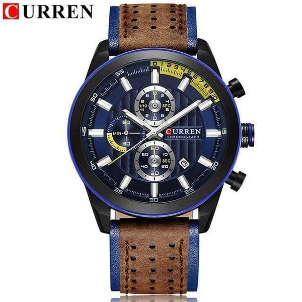 Planet Gates black blue Wristwatches Fashion New Arrival Calendar Casual Men Watches High Quality Leather Strap Chronograph Quartz watch