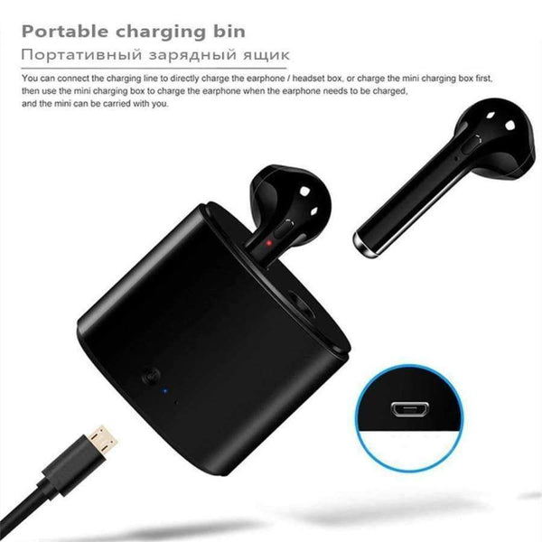 Planet Gates Black Bluetooth Earphones i7s Mini True Wireless Earbud Headset For apple headphones iPhone Android Charging Box Samsung