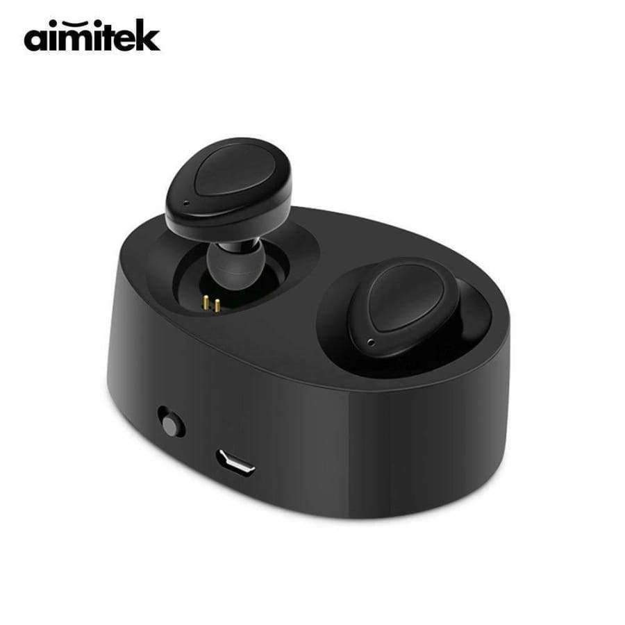 Planet Gates Black Bluetooth Earphones True Wireless Earbuds Mini Stereo Music Headsets Hands-free With Mic Charging Box for Phones