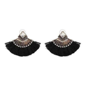 Planet Gates Black Bohemia Dangle Drop Earrings Women Accessories Fan Shaped Cotton Handmade Tassels Fringed Earrings Ethnic Jewelry