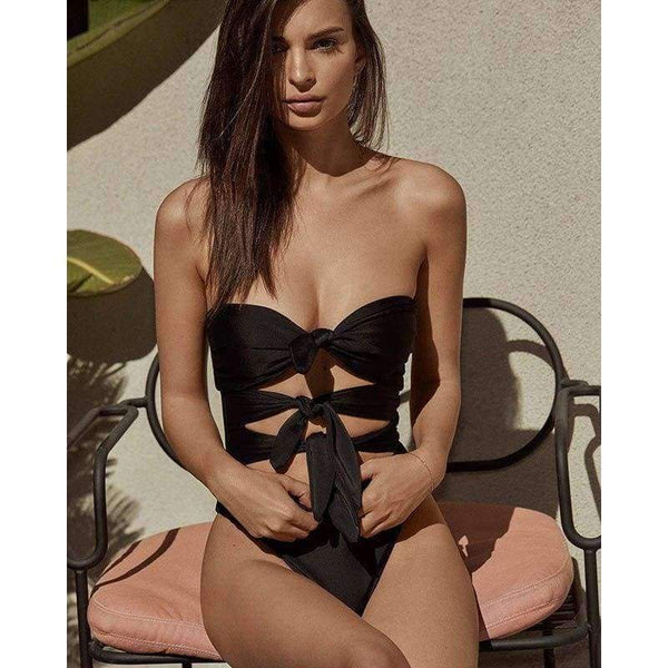 Planet Gates black bow swimsuit / S Sexy Swimsuit Women Swimwear Bow Thong One Piece Push Up Swimsuit Bandage Bathing Suit Wear Female Beachwear Monokini