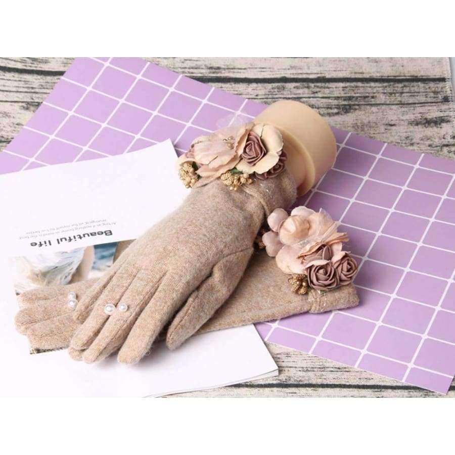 Planet Gates black Brand Gloves Winter Women Gloves Cashmere Mittens Female Beig Flower Warm Wool Gloves Women Driving Gloves