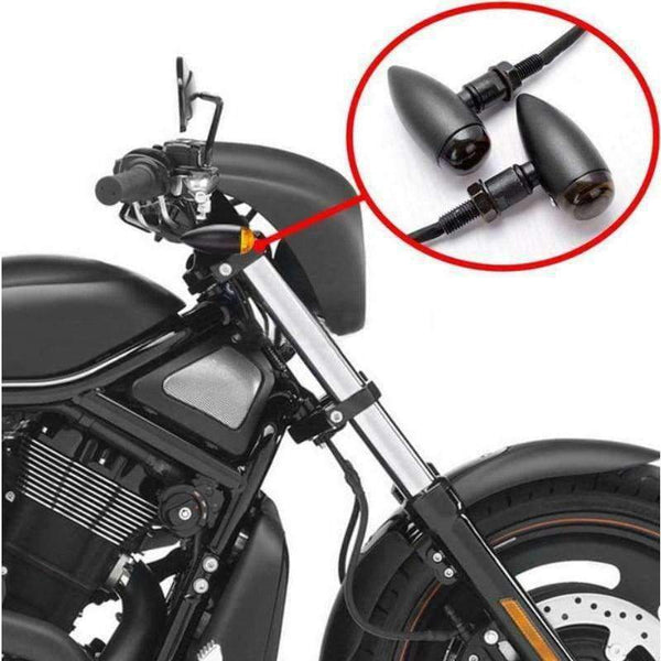 Planet Gates Black Bullet Metal LED Lens Motorcycle Turn Signal Indicator Flasher Light For Mini Sportster Harley Bobber Chopper For Honda Yamaha