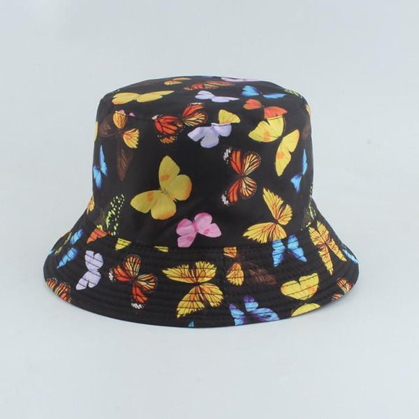 Planet Gates black butterfly Galaxy Stars Print Panama Hat Cap Reversible Bucket Hat Summer Sun Hats For Women Men Gorro