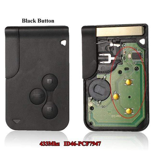 Planet Gates Black Button 7947 Smart Key Card for Renault Megane II Scenic II Grand Scenic 2003-2008 433mhz PCF7947 Chip ID46 3 Button Remote PCB Ultrasonic
