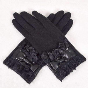 Planet Gates Black [BYSIFA] Ladies Pink Rabbit Hair Wool Mittens Gloves Fashion Women Gloves Elegant Lace Embroidery Bow Tie Thick Warm Soft Gloves