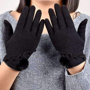 Planet Gates black [BYSIFA] Winter Mink ball Wool Women Gloves Fashion Warm Ladies Thick Gloves Elegant Soft Mittens Gloves Pink,Coffee,Grey,Black
