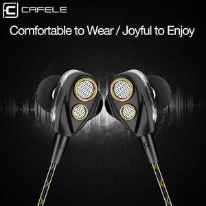 Planet Gates Black CAFELE 4D Professional Enthusiast In-Ear Wired Earphone Dual Dynamic Metal Heavy Bass High fidelity Sound Quality Music Earphone