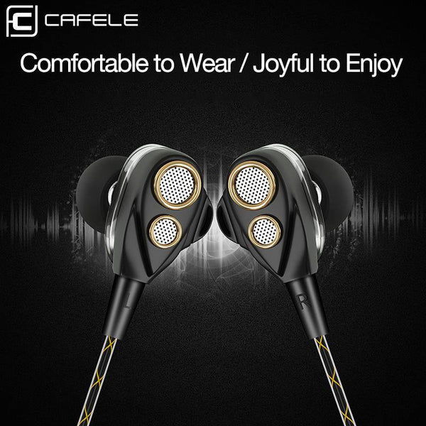 Planet Gates Black CAFELE 4D Professional Enthusiast In-Ear Wired Earphone Dual Dynamic Metal Heavy Bass High fidelity Sound Quality Music Earphone