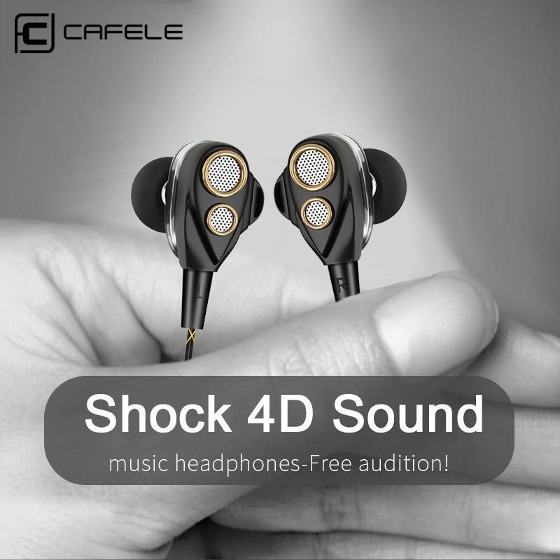 Planet Gates Black CAFELE 4D Professional Enthusiast In-Ear Wired Earphone Dual Dynamic Metal Heavy Bass High fidelity Sound Quality Music Earphone