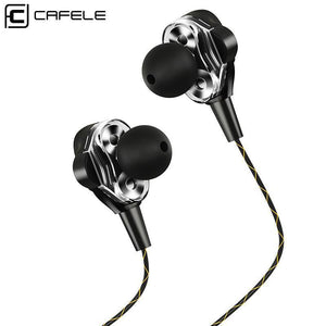 Planet Gates Black CAFELE 4D Professional Enthusiast In-Ear Wired Earphone Dual Dynamic Metal Heavy Bass High fidelity Sound Quality Music Earphone
