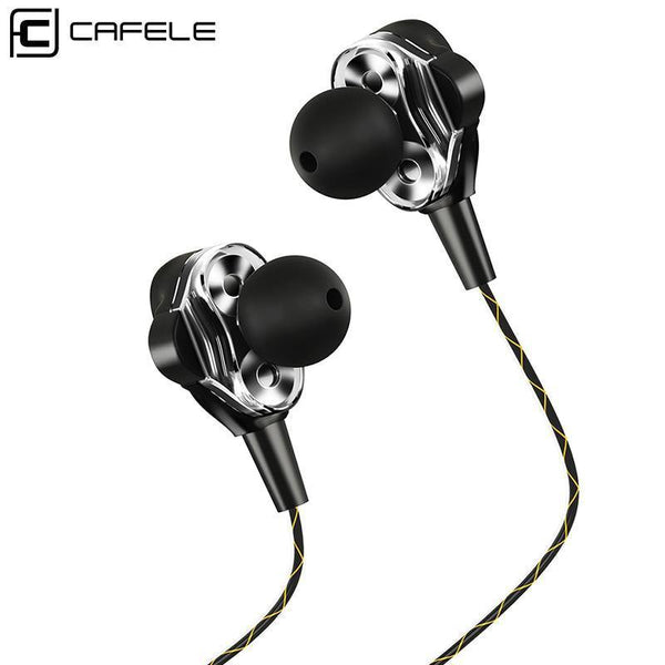Planet Gates Black CAFELE 4D Professional Enthusiast In-Ear Wired Earphone Dual Dynamic Metal Heavy Bass High fidelity Sound Quality Music Earphone